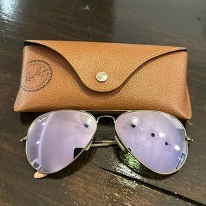 Ray-Ban Aviator Sunglasses with Purple Lenses and Gold Frame